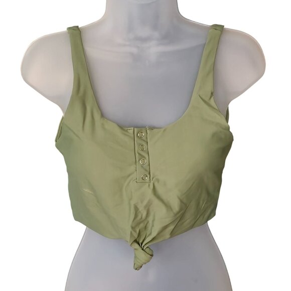 Zaful Other - Zaful Women Snap Front Crop Tank Swim TOP ONLY Med Green Knotted Tie Front